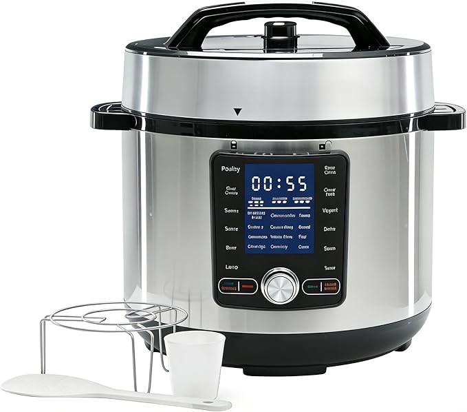 Simple Deluxe Electric Pressure Cooker 8.5 Quart, 24-in-1 Stainless Steel & Non-Stick Multi Cooker for Slow Cooking, Yogurt, Steam, Rice, Poultry, Beef, Bake, Porridge, Dishwasher Safe, Silver