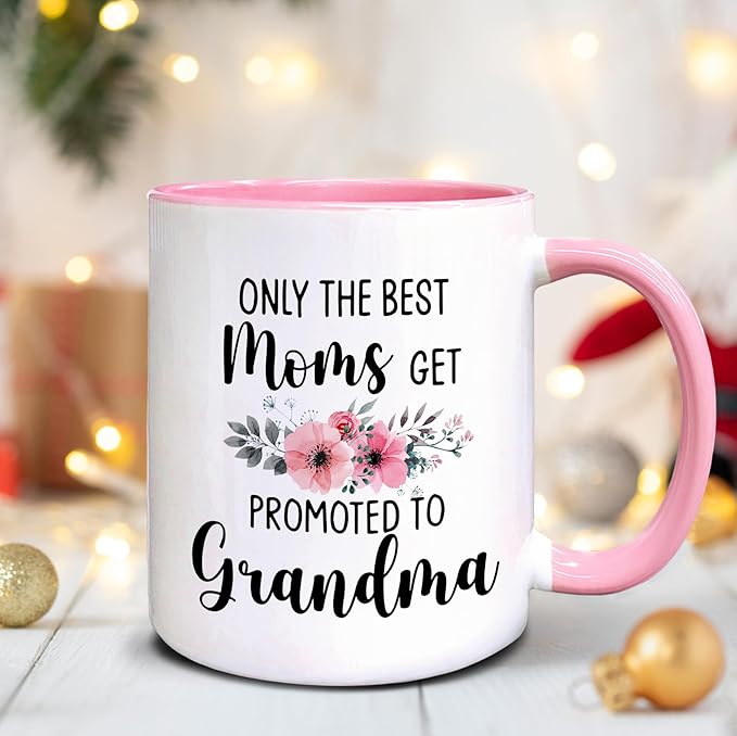 QASHWEY Grandma to Be Gifts Coffee Mugs Mug, Funny Pregnancy Announcement Gifts for Mom NewGrandma, Get Promoted to Grandma Double Side Printed Ceramic Mug Cup 11 Ounce(Pink)