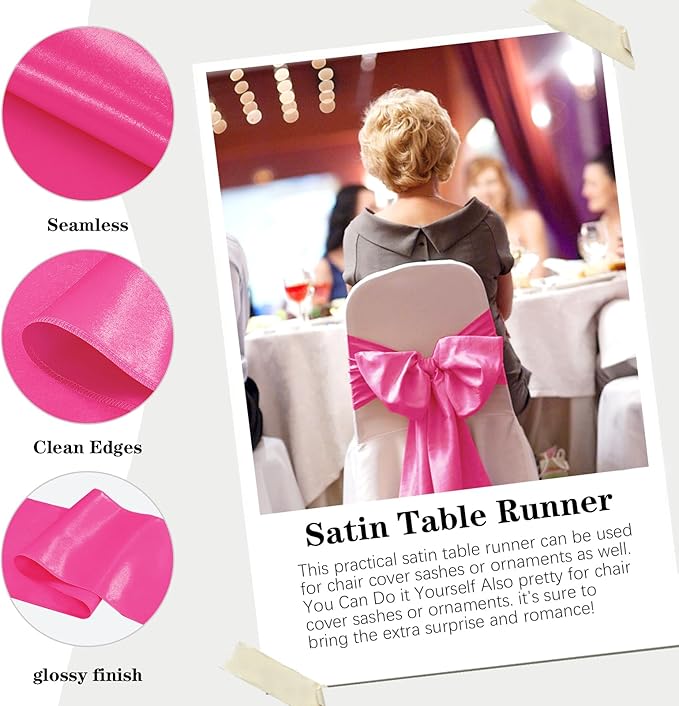 Yblut 10 Pack Satin Table Runner 12 x 108 Inch Long Fuchsia Silk Table Runner for Wedding Party Banquet Birthday Decoration