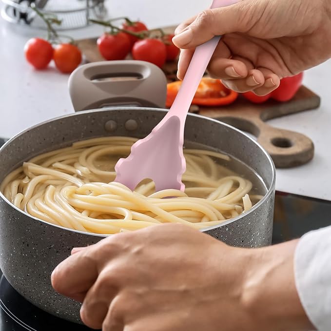 AOTHOD Silicone Cooking Utensils Set - 446째F Heat Resistant Kitchen Utensils, Spatula,Turner Tongs,Spoon,Whisk,Kitchen Utensil Gadgets Tools Set for Nonstick Cookware,Dishwasher Safe BPA Free(Pink)