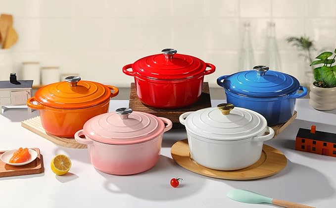 Enameled Cast Iron Dutch Oven Pot with Lid Heavy-Duty Cookware for Bread Baking,Braising,Stews,Roasting,Oven Safe up to 500째F,4QT,pink