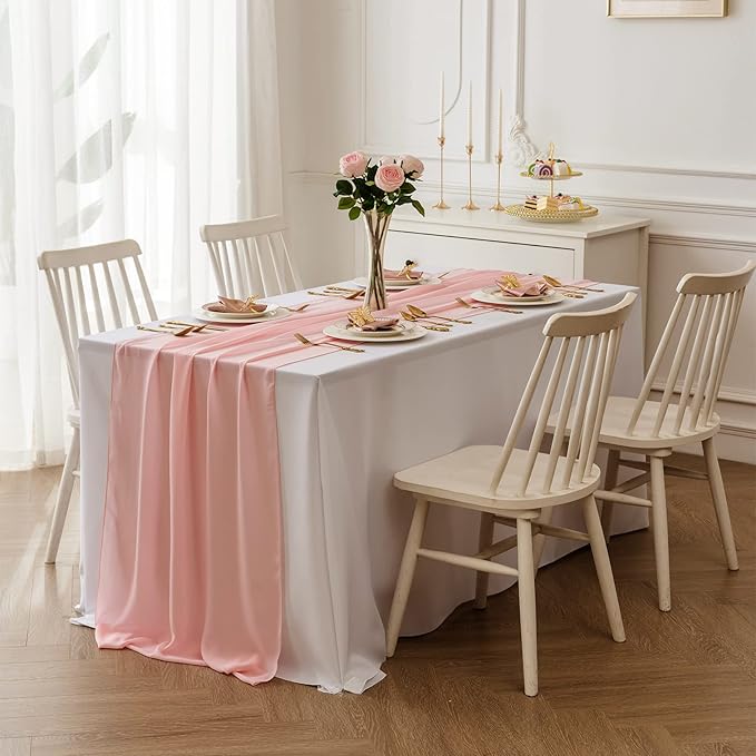 flohar 12Pack 9ft Chiffon Table Runner 14x108 Inch Sheer Romantic Table Runner for Wedding Birthday Party Bridal Shower Outdoor Decoration-Light Pink
