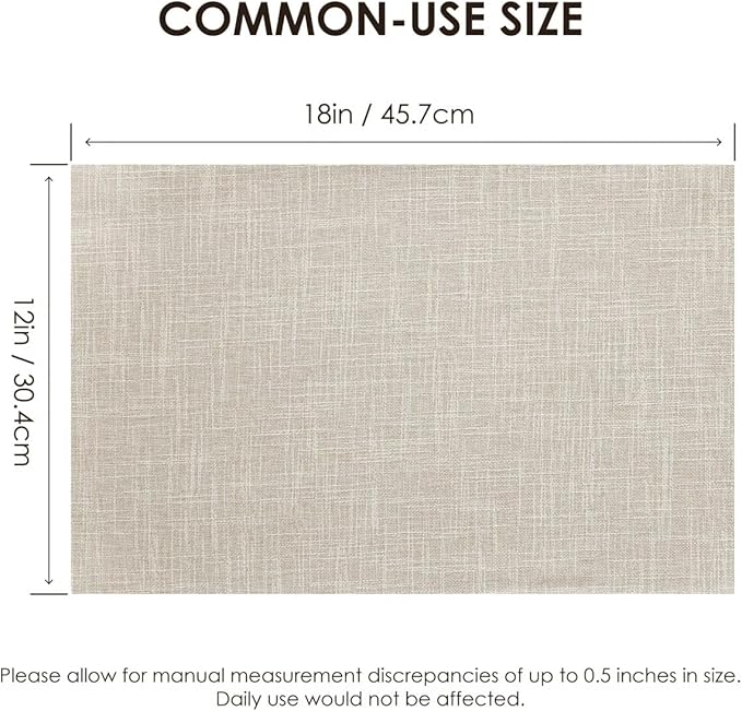 Aironment Placemats Set of 4, Bilayer Thickened Linen Place Mats Heat Resistant Machine Washable Wrinkle Free Carefully Selected Polyester Mats for Kitchen/Dining/Coffee Table (Cream Beige)
