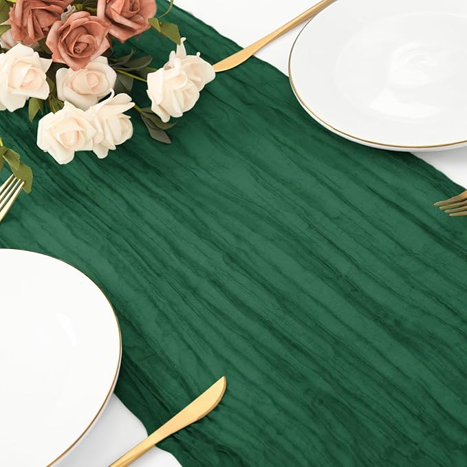 8 Pack Emerald Green Cheesecloth Table Runner 20 x 120 inch Gauze Table Runners 10 FT Long,Semi Sheer Boho Cheese Cloth Fabric Table Runner Bulk for Wedding,Party,Baby Shower,Bridal Shower Decoration