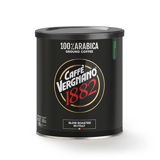 Caff챔 Vergnano Italian Finely Ground Espresso Coffee ??100% Arabica for Moka, Intensity Level 4 ??Sweet & Balanced Blend Slow Roasted with Notes of Chocolate, Hazelnut, Caramel, 8.82 oz Tin