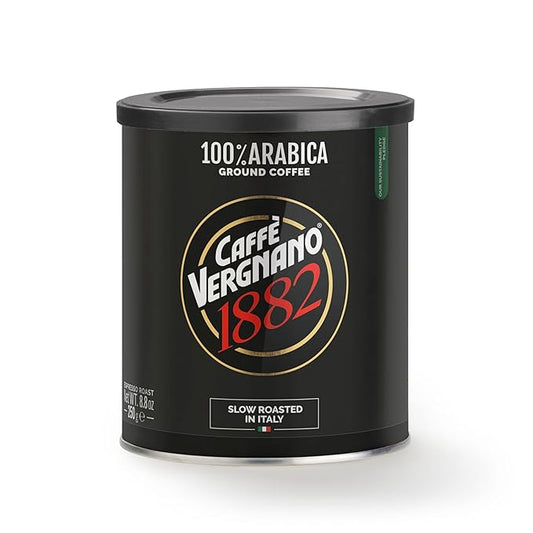 Caff챔 Vergnano Italian Finely Ground Espresso Coffee ??100% Arabica for Moka, Intensity Level 4 ??Sweet & Balanced Blend Slow Roasted with Notes of Chocolate, Hazelnut, Caramel, 8.82 oz Tin