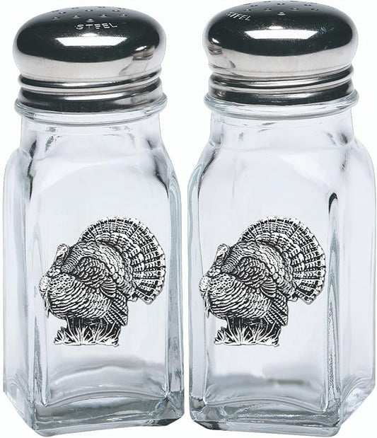 Heritage Pewter Turkey Salt and Pepper Shaker Set of 2 Bottles | Expertly Crafted Pewter Glass