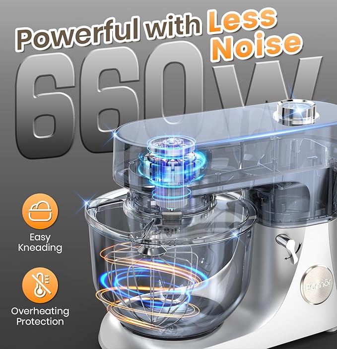 Stand Mixer 6QT Kitchen Mixer with LED Smart Touchscreen, 11-Speed Tilt-Head Mixer with Timer, 4 Preset Menus, Stainless Steel Bowl, Dough Hook, Whisk, Beater,Sliver