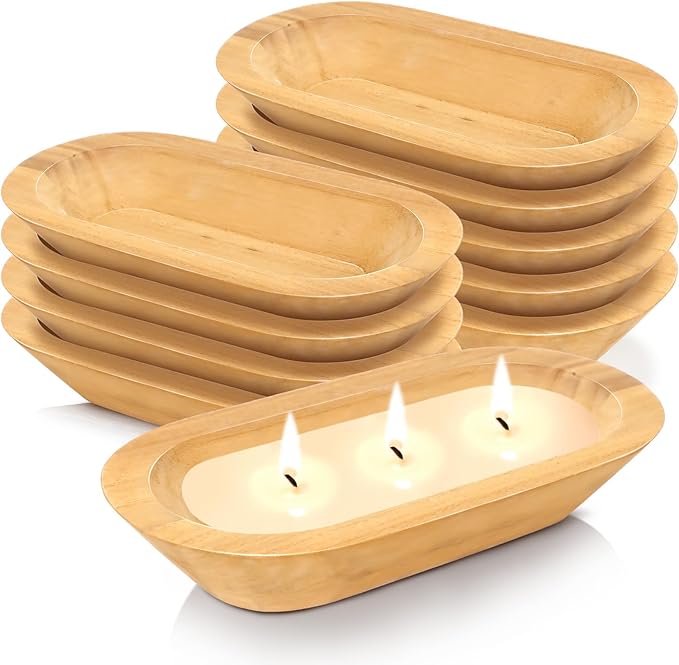 Nuogo 10 Pack Wooden Dough Bowls Bulk 12.5 Inch Rustic Dough Bowls for Wedding DIY Candle Home Crafts Making Farmhouse Fruits Supplies Decoration(Khaki)
