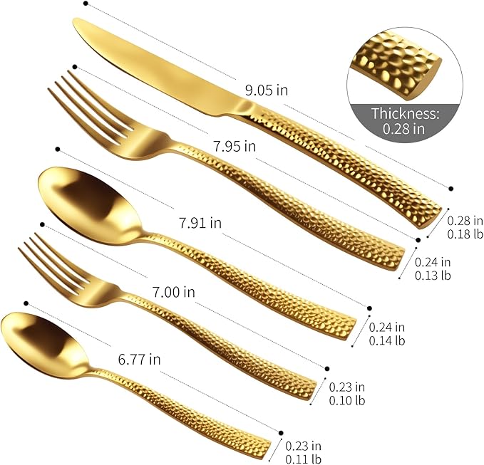 Matte Gold Hammered Flatware Set Stainless Steel Silverware Set 20 Pieces Cutlery Set for Home Kitchen Restaurant Hotel Housewarming Wedding Gift Service for 4
