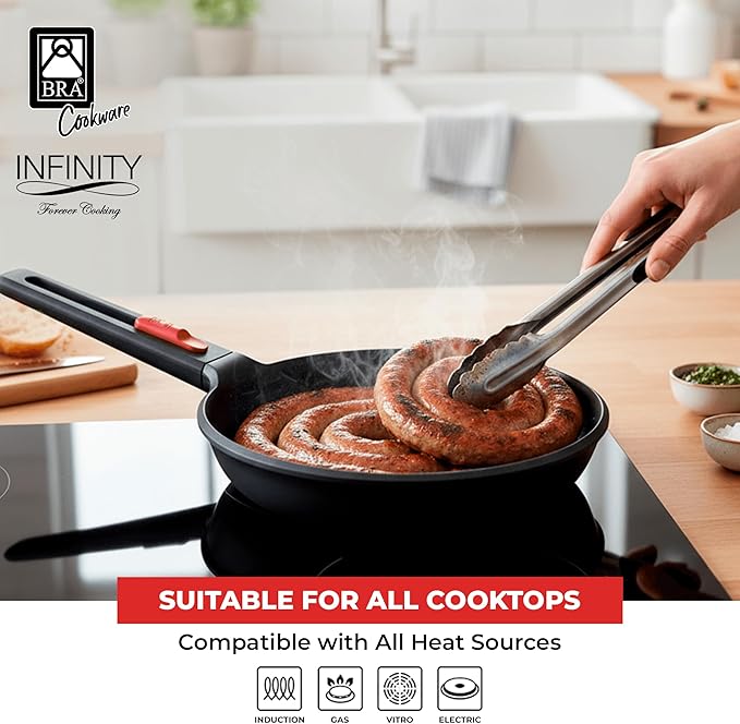 BRA COOKWARE Infinity Nonstick Frying Pan | 10.2-Inch Cast Aluminum Skillet | PFOA/PFAS Free Fry Pan | All Cooktops (incl Induction) Searing Skillet | Oven Safe up to 425째F (w/o Removable Handle)