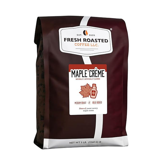 Fresh Roasted Coffee, Maple Cr챔me Flavored Coffee, 5 lb (80 oz), Medium Roast, Kosher, Ground