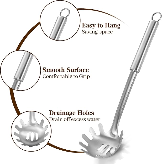 Pleafind Spaghetti Spoon and Spaghetti Tong - 12 Inch Extra-thick, Non-Stick Spaghetti Fork and Kitchen Tong, Easy Storage and Dishwasher Safe Utensils for Cooking, Ergonomic Design