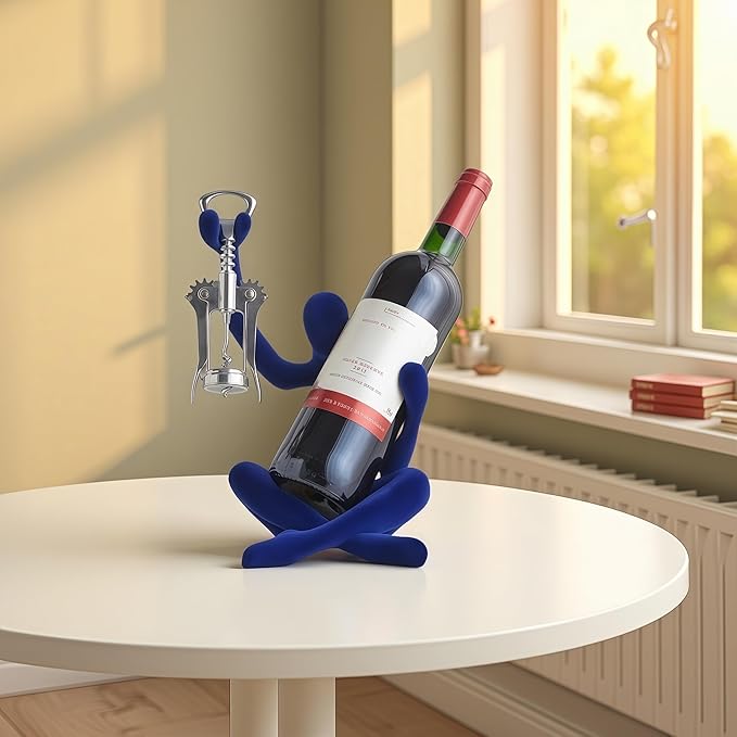XINXUAN Abstract Wine Bottle Holder Home Decor, Resin Hollow-Out Design Decorative Wine Rack (Flocking - Blue)