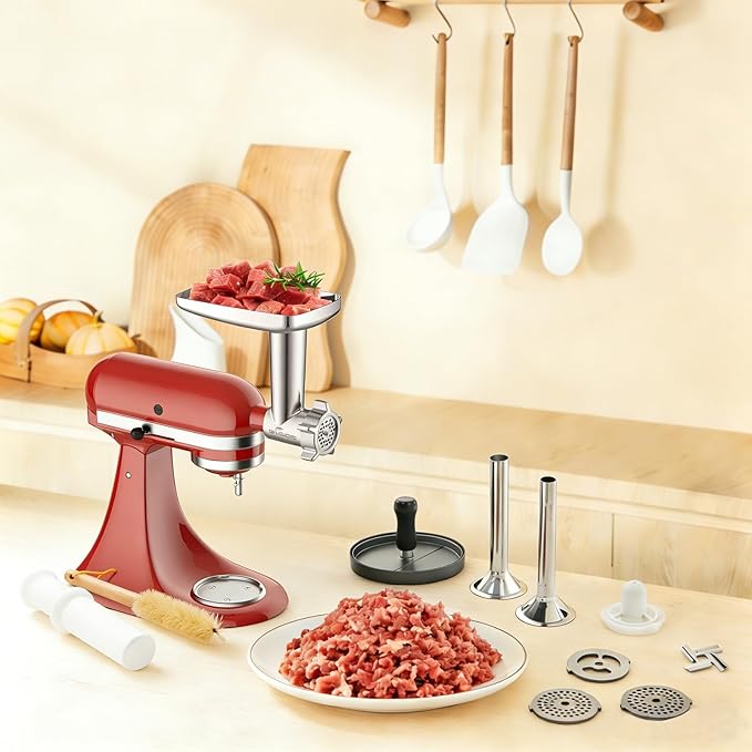 KAMJUNTAR Meat Grinder Attachment for Kitchenaid Stand Mixer, Kitchen Aide Grinder Attachment Kitchenaid Food Grinder Attachment, Sausage Stuffer, Burger Press, Not Dishwasher Safe, Total 16 Pcs