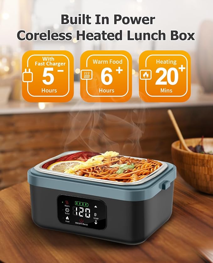 oofkit Electric Lunch Box For Adults(Men & Women),Heated Lunch Box Battery Powered With USB Charge port,Self Heating Coreless,Portable Food Warmer For meals on the go(1L Black)