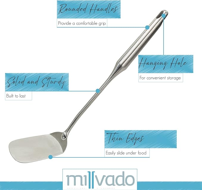 Stainless Steel Cooking Spatula,15 Inch Metal Turner, Kitchen Slotted Flipper For Grills, Camping BBQ?셲, Frying Pancakes, Burgers, Large Cookware For the Professional Chef