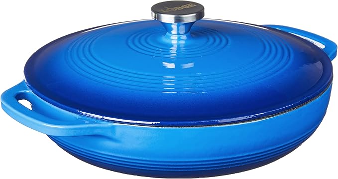 Lodge 3.6 Quart Enameled Cast Iron Oval Casserole With Lid ??Dual Handles ??Oven Safe up to 500째 F or on Stovetop - Use to Marinate, Cook, Bake, Refrigerate and Serve ??Caribbean Blue