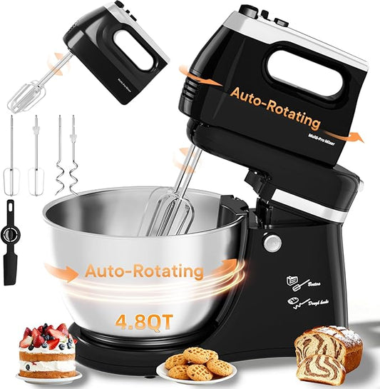 Stand Mixer Hand Mixer Electric Kitchen - Automatic 4.8 QT Auto-Rotating Bowl & Beater Standing Mixer, Tilt-Head 5-Speed Household Mixer with Beaters & Dough Hooks for Baking, Black