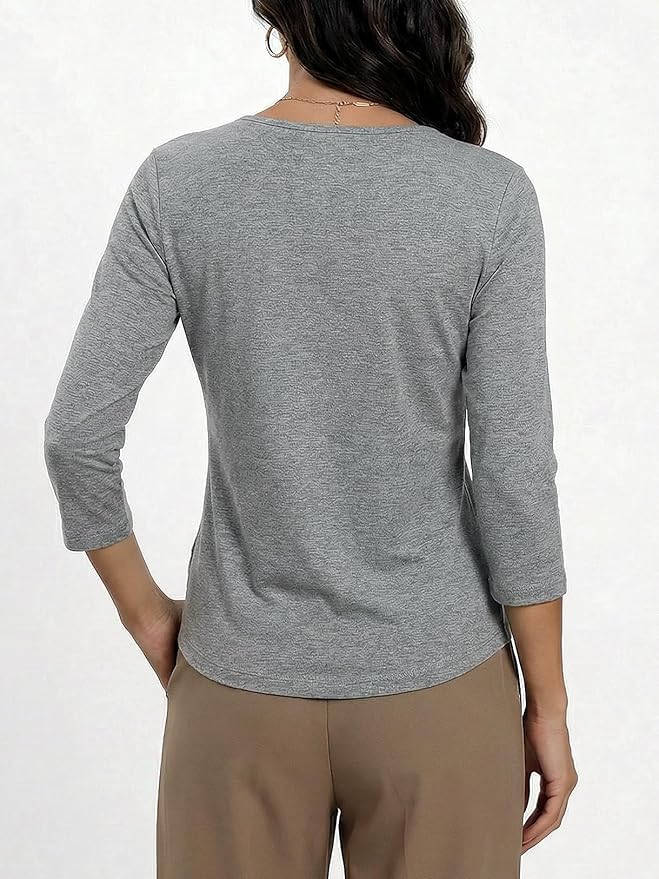 Women's 3/4 Sleeve Scoop Neck T-Shirt Cotton Blend Slim Fit Basic Tee Casual Spring Top 2026