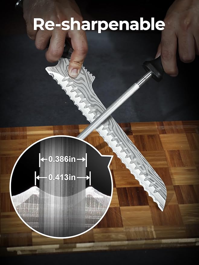 2025 New Upgraded Offset Bread Knife for Homemade Bread, 10.5 Inch Resharpenable Serrated Knife, Ultra-Sharp Sourdough Slicing, Perfect Kitchen Gift, Designed for Cutting Cakes, Fruits & Meat