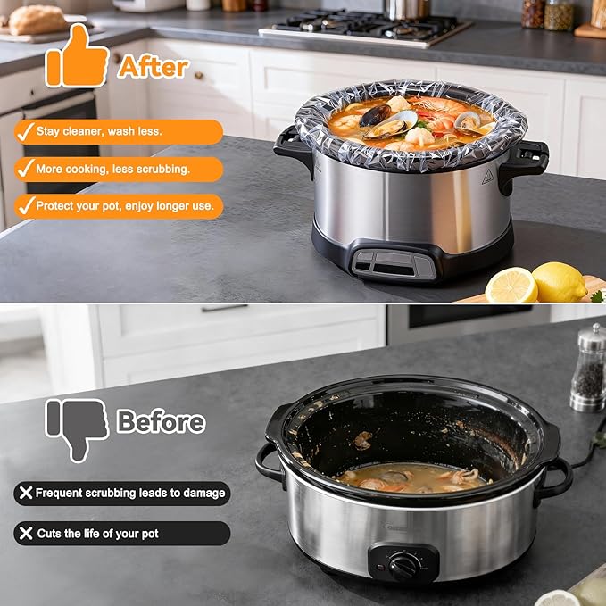 Slow Cooker Liners 13?�x21?? Large Size Disposable Cooking Bags, BPA-Free Pot Liners Fit 3?? Quart slow cooker pot, Suitable for Oval & Round Slow Cooker, 20 Count