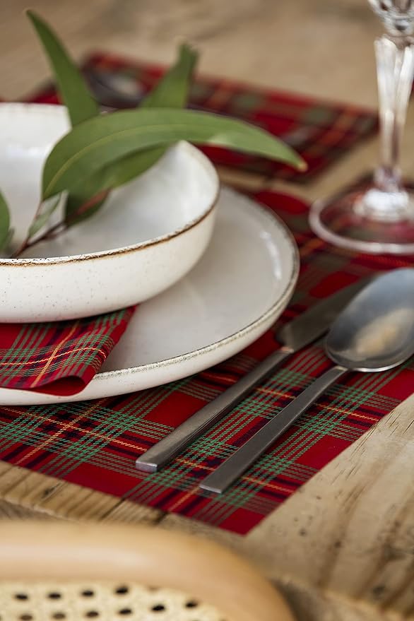 MY DRAP Placemats 48 x 32 cm / 19" x 12.5" - (6 Per Roll, Cotton Red Tartan Xmas)