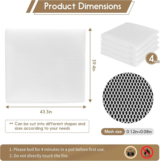 4 Pcs Rice Net, 43.3"×39.4" Sushi Rice Cooking Net,Non-Stick Rice Cooker Napkin,Reusable Home or Commercial Rice Net Napkin,Cooking Steam Cloth,Bamboo Steamer Mat Cloth