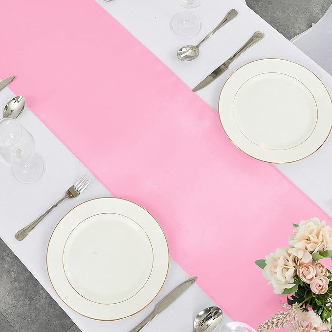 10-Pack Pink Satin Table Runner 12 x 108 Inch Long Bright and Smooth Silk Fabric Table Runner for Wedding Banquet Birthday Party Decoration