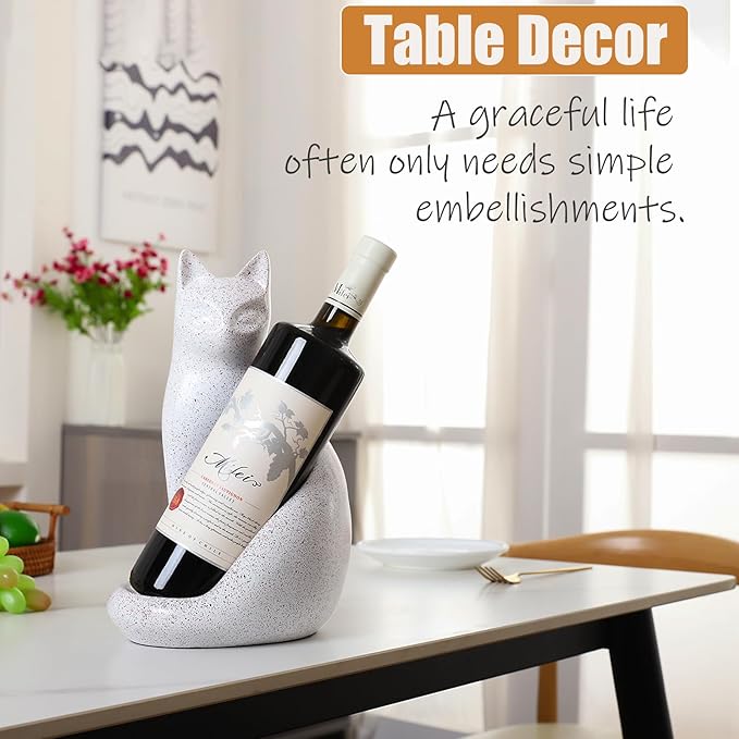 Wine Bottle Holder Organizer for Cabinet, Cat Wine Rack for Tabletop, Countertop, Bar, and Home Decor, Wine Lovers Gifts for Women Men, White Wine Rack