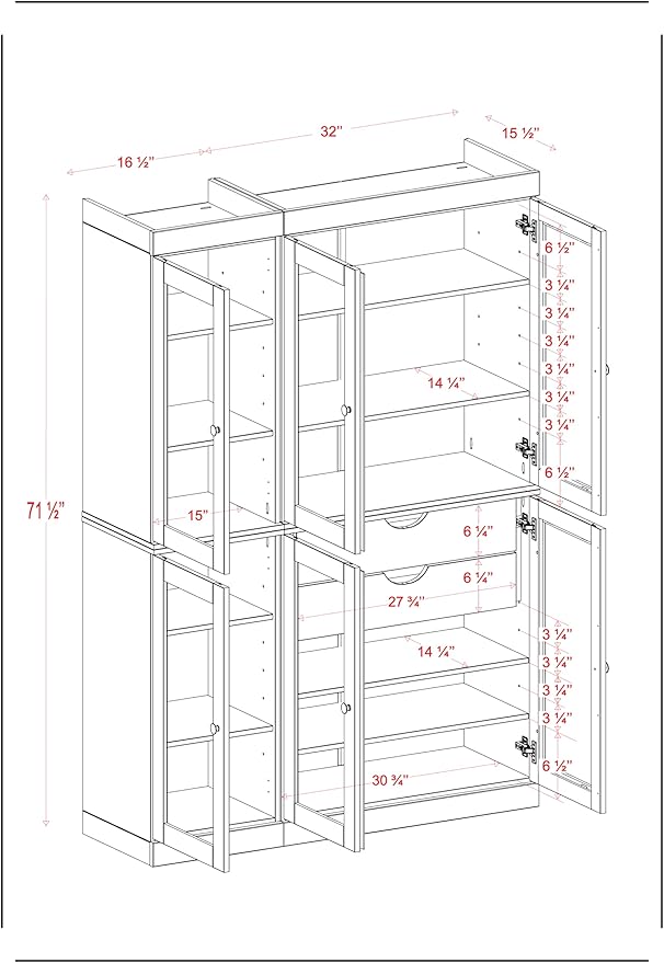 Palace Imports 100% Solid Wood 48.5" Pantry China Cabinet with Clear Glass Doors and Adjustable Shelves (Yellow)