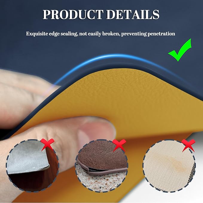 BLESWIN Faux Leather Placemats, PU Dining Table, Waterproof and Oil Resistant Easy to Clean, Heat Resistant Reversible Use Table Mats for Kitchen, Dining Table,Outdoor ??12 횞 17 Inch, Dark Blue&Yellow
