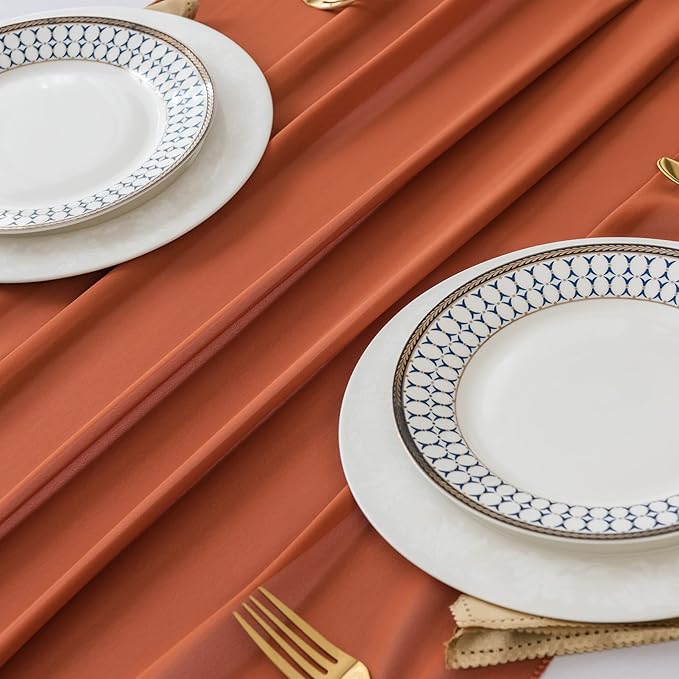 flohar 6Pack 9ft Chiffon Table Runner 14x108 Inch Sheer Romantic Table Runner for Wedding Birthday Party Bridal Shower Outdoor Decoration-Rust