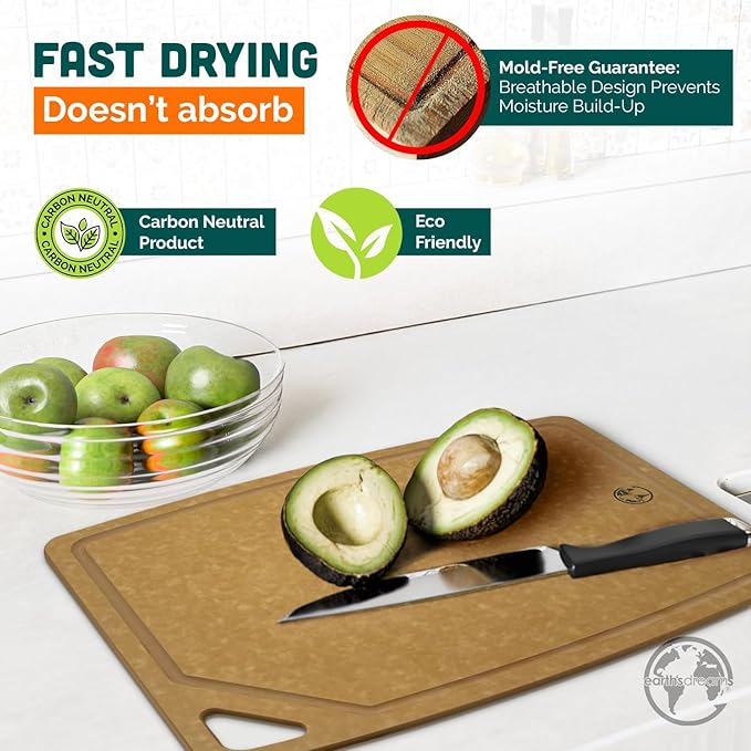 Earth?셲 Dreams Wood Cutting Board Set 3-Piece: Small, Large & Extra Large - Charcuterie Board, Non-Plastic, Non-Toxic, Heavy-Duty, Dishwasher Safe (Tan/Juice)