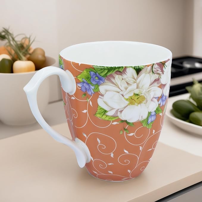 14oz Bone China Coffee Mugs for Women Floral Coffee Mug Tea Cups Novetly Coffee Cups Gift for Women Mom Friends