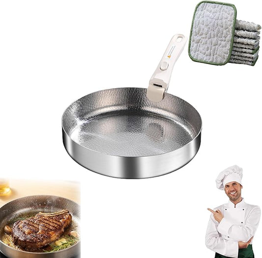 Titanium Pan, Titanium Pans For Cooking Pan with Detachable Handle, No Coating Non-Stick Skillet for Cooking, cool things to have in your kitchen Induction Compatible (9.45in,No pot lid)