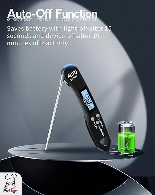 Digital Food Thermometer with Fast 1-Second Reading, 짹1째F Accuracy, -58째F to 572째F Range | Foldable Probe, Magnetic Back, Backlit LCD, Auto-Off for Grilling, Baking, Smoking