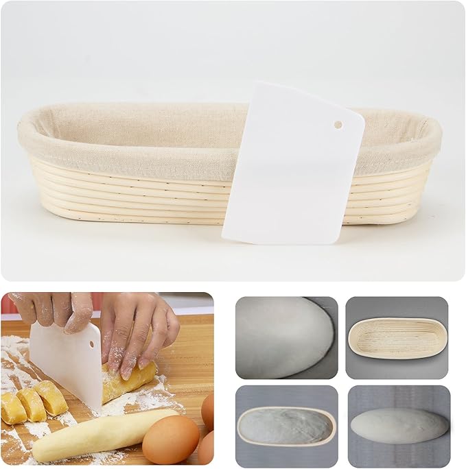 ANPHSIN 13" Banneton Bread Proofing Basket - Sourdough Basket Loaf Brotform, Oval Dough Rising Bowl with Liner for Homemade Bread Making Baking Supplies Gifts