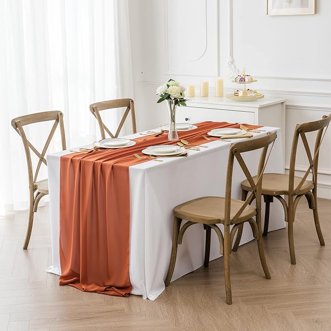 flohar 6Pack 9ft Chiffon Table Runner 14x108 Inch Sheer Romantic Table Runner for Wedding Birthday Party Bridal Shower Outdoor Decoration-Rust