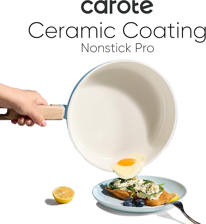 CAROTE 16pcs Ceramic Cookware Set, Pots and Pans Non Stick Kitchen Cookware Sets, Pots and Pans Set Cooking Set with Knife Set