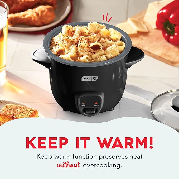 DASH Mini Rice Cooker Steamer with Removable Nonstick Pot, Keep Warm Function & Recipe Guide, One Half Quart, for Soups, Stews, Grains & Oatmeal - Black