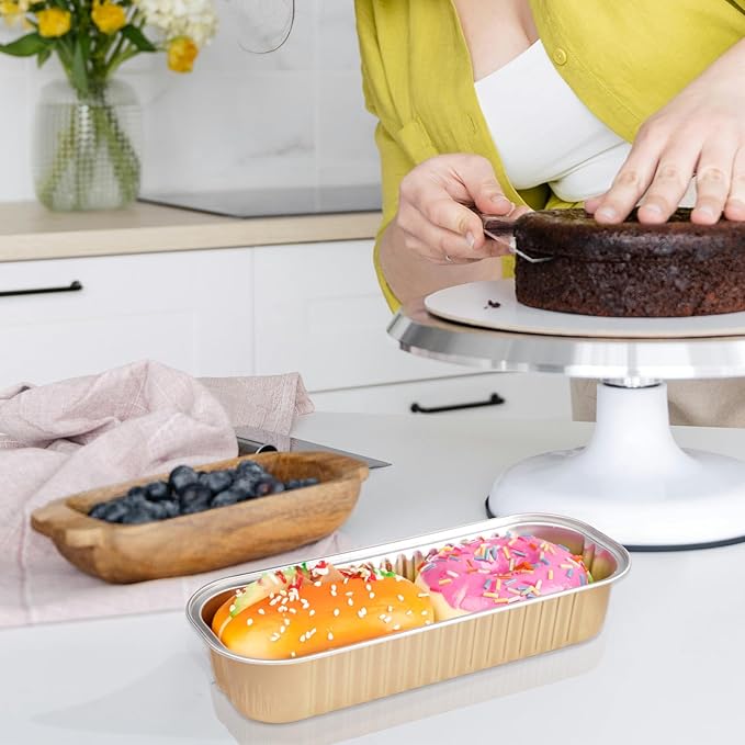 Fodofodo 20PCS Rectangle Mini Loaf Pans with Lids,Mini Cake Pans with Lids,Disposable Ramekins Baking Cups Muffin Tins Cupcake Cups for Wedding Party Birthday,6.8oz (Champagne)