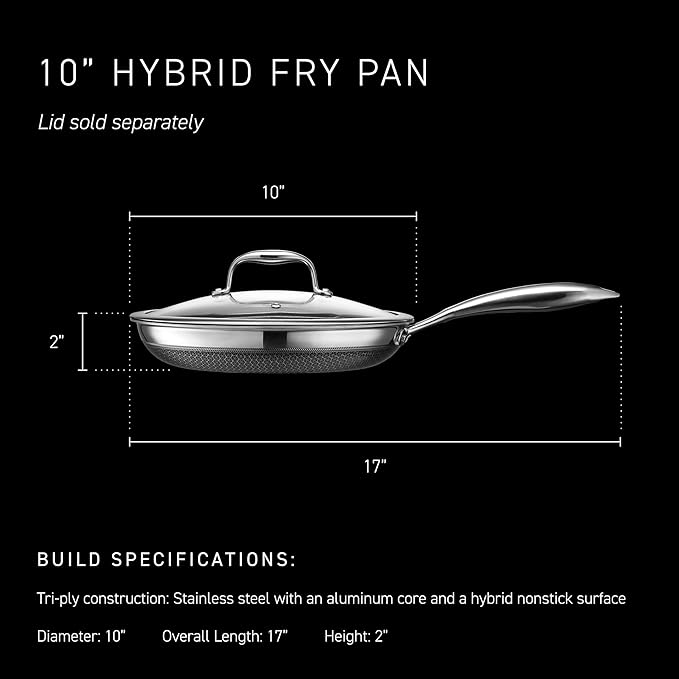 HexClad Hybrid Nonstick 10-Inch Frying Pan, Stay-Cool Handle, Dishwasher-Friendly, Oven-Safe Up to 900째F, Induction Ready, Compatible with All Cooktops