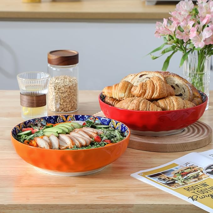 vancasso Large Serving Bowls, 78 Oz Extra Large Salad Bowls Set of 2, Bohemian Decorative Bowls for Salad, Fruit, Pasta and Dinner, Serving Dishes Set for Party, Dishwasher & Microwave Safe竊뛕ed