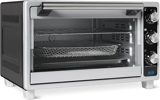 Amazon Basics 6-Slice 23-QT Toaster Oven with Built-In Air Fryer, 7-In-1 Cooking Options, 60-Min Timer & Adjustable Temperature (200??- 450??, With Accessories, 1500W, Stainless Steel, Silver/Gray