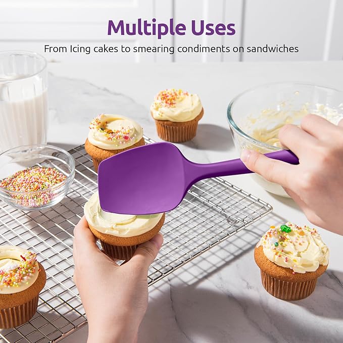 U-Taste Silicone Spoon Spatula Set, 600쨘F High Heat Resistant Food Grade Flexible Rubber Scraper, Integrated Cooking Mixing Baking Kitchen Utensils Set of 3 for Nonstick Cookware (Purple)