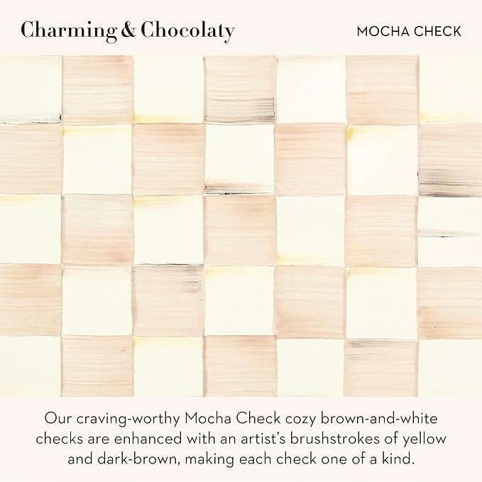 MACKENZIE-CHILDS Set of 4 Enamel Appetizer Plates, Decorative Dinnerware Plate, 5 Inches, Brown-and-White Mocha Check