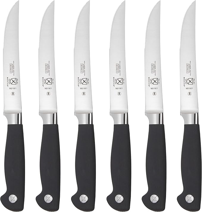 Mercer Culinary Genesis 7-Piece Forged Steak Knife Set, Steel/Black