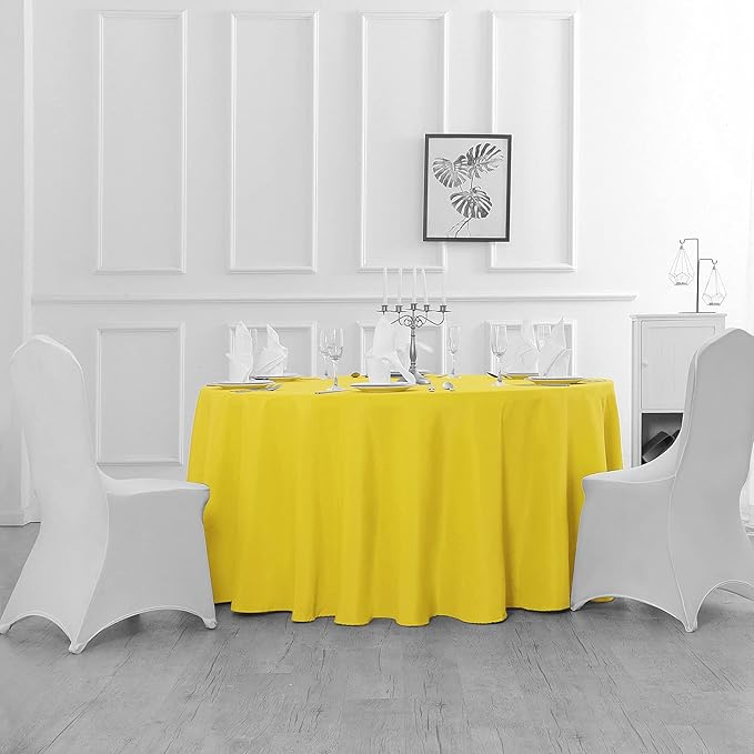 Cupuamon 90 inch Round Tablecloth Washable Polyester Table Cloth Decorative Table Cover for Wedding Party Dining Banquet（90 inch, Yellow）