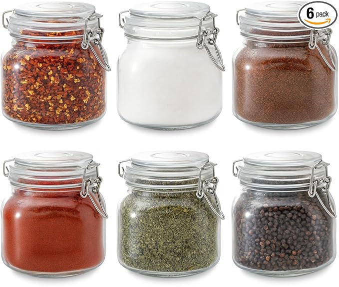 6 Pack Spice Jars, 25 oz Glass Containers with Airtight Lids, Small Herb Jars with Labels for Kitchen Storage